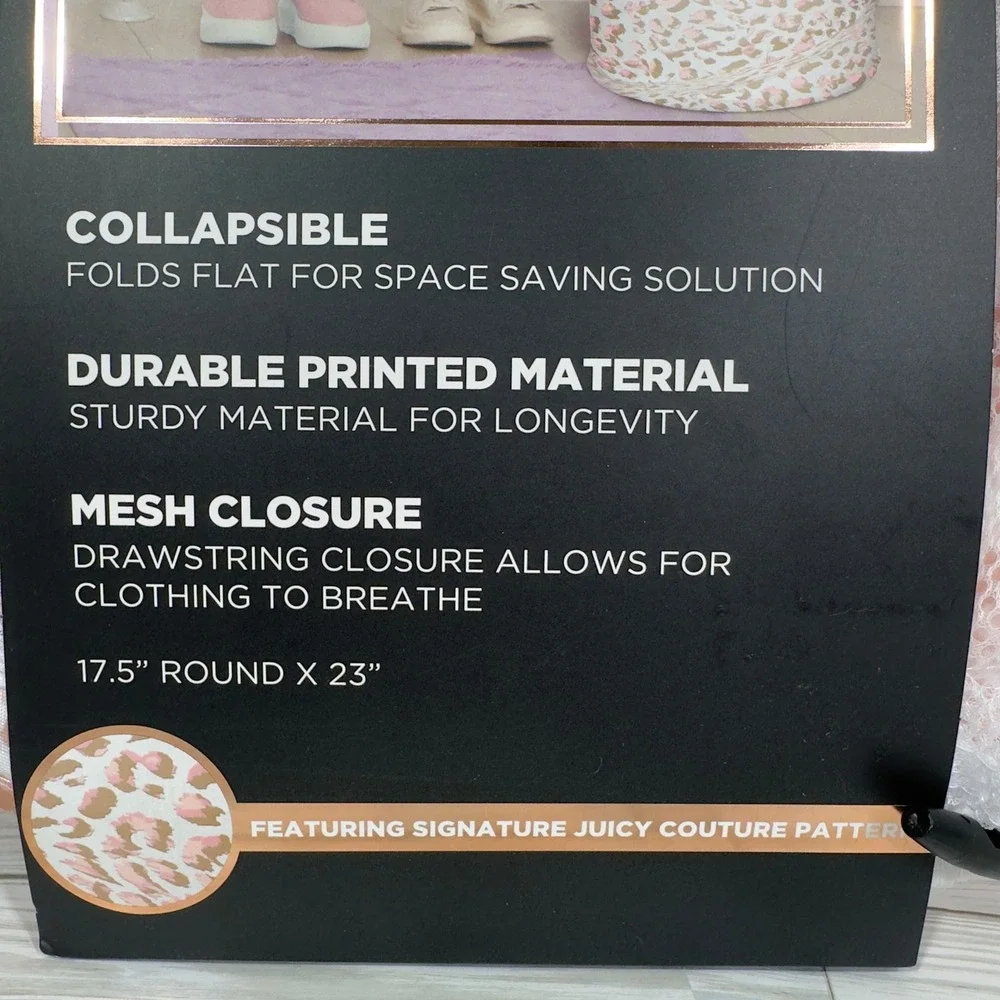 New Juicy Couture Home Pop Up Hamper Pink Leopard Print Collapsible Mesh Closure
